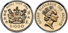 British Colony. Elizabeth II gold Proof "Royal Visit" 1000 Dollars 1986 PR68 Ultra Cameo NGC, KM57. A popular commemorative issue of Hong Kong in gold...