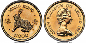 British Colony. Elizabeth II gold "Year of the Rabbit" 1000 Dollars 1987 MS67 ANACS, KM58. Lunar Series. AGW 0.4708 oz. 

HID09801242017

© 2022 H...