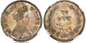 Baroda. Sayaji Rao III Rupee VS 1949 (1892) MS64 NGC, Baroda mint, KM-Y36. A crisp near-gem piece, showing toned fields and underlying luster. 

HID...