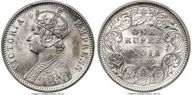 British India. Victoria Rupee 1887-C MS63 PCGS, Calcutta mint, KM492. Type C Bust, Type I Reverse. A radiant example of Victoria's Rupee series bathed...