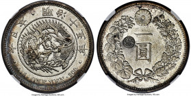 Meiji Counterstamped Yen Year 30 (1897) AU58 NGC, KM-Y28a.1, JNDA 01-10B. Counterstamp: Gin to left of characters; Host: Meiji Year 15 (1882) Yen. An ...