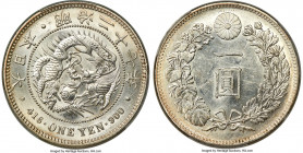 Meiji Yen Year 27 (1894) MS61 PCGS, KM-YA25.3, JNDA 01-10A. Fully satin obverse, abundant in cartwheel luster, with only few wisps to the reverse that...