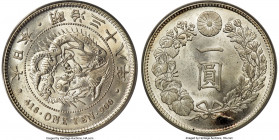 Meiji Yen Year 38 (1905) MS63 PCGS, KM-YA25.3, JNDA 01-10A. A Choice Mint State survivor, boasting luminous satin fields, abundant in cartwheel luster...