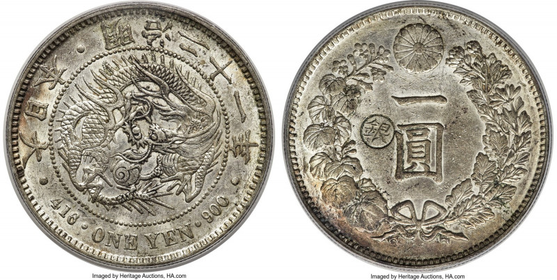 Meiji Pair of Certified Counterstamped Yen Year 30 (1897) AU Details (Cleaned) P...