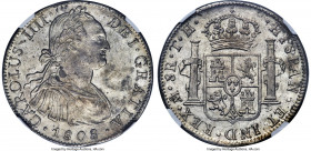 Charles IV 8 Reales 1808/7 Mo-TH MS61 NGC, Mexico City mint, KM109, Cal-987. The last year of issue, offered here with well-struck motifs and glossy l...