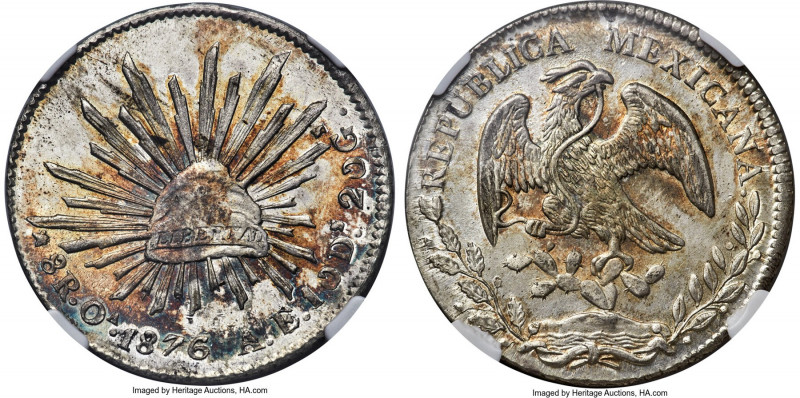 Republic 8 Reales 1876 Oa-AE MS64 NGC, Oaxaca mint, KM377.11, DP-Oa21. A richly ...