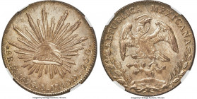 Republic 8 Reales 1896 Mo-AM MS65 NGC, Mexico City mint, KM377.10, DP-Mo84. A glossy gem, occupied by an uniform cabinet tone. 

HID09801242017

©...
