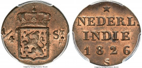 Sumatra. Dutch Colony 1/4 Stuiver 1826-S MS64 Red and Brown PCGS, Utrecht mint, KM287. Deeply engraved, showing lots of red across the blooming fields...