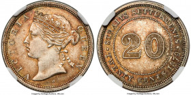 British Colony. Victoria 20 Cents 1879-H MS63 NGC, Heaton mint, KM12. Elusive this nice, with only a handful grading finer, displaying an enticing pat...