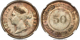 British Colony. Victoria 50 Cents 1891 AU58 NGC, KM13, Prid-18. By virtually all appearances Mint State with only the most trivial of highpoint fricti...