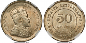 British Colony. Edward VII 50 Cents 1908 MS62 NGC, KM24, Prid-34. Bearing scintillating cartwheel luster across the lightly toned surfaces. 

HID098...