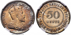 British Colony. Edward VII 50 Cents 1908 AU58 NGC, KM24, Prid-34. Conservatively graded, displaying radiant toned surfaces with abundant luster for th...