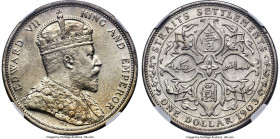 British Colony. Edward VII Dollar 1903-B AU58 NGC, Bombay mint, KM25. Raised mintmark variety. Showing a golden tone to the crisp motifs. 

HID09801...