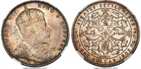 British Colony. Edward VII Dollar 1907 AU55 NGC, KM26, Prid-5. A conditionally challenging issue, presented here with velveteen lustrous fields, bathe...