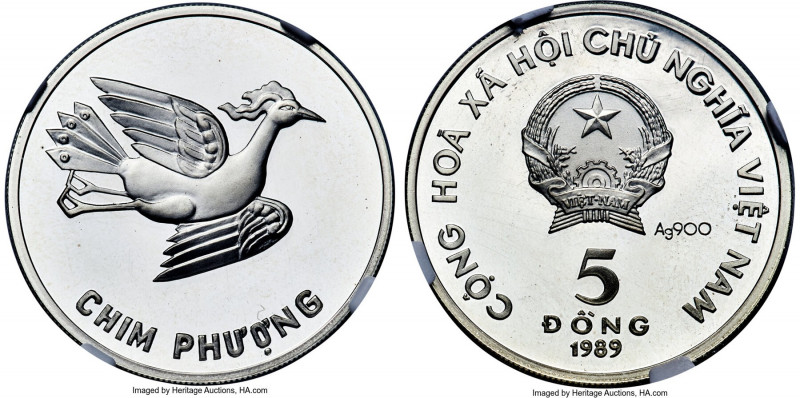 Socialist Republic silver Proof 5 Dong 1989-(l) PR68 Ultra Cameo NGC, St. Peters...