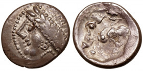 Central Europe, Western Noricum.
AR Tetradrachm
8,41 g / 25 mm
~ 2nd/1st century BCE
Head of Apollo left. / Stylized horseman left.
Göbl TF 2-B2b...