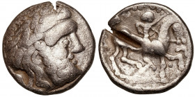 Eastern Europe, Imitations of Philip II. of Macedon.
AR Tetradrachm
13,91 g / 24 mm
~ 2nd/1st century BCE
Stylized laureate head of Zeus right. / ...