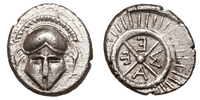 Thrace, Mesembria.
AR Diobol
1,20 g / 11 mm
~ 420-320 BCE
Facing Corinthian ...