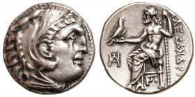 Alexander III 'the Great' (336-323 BCE)
AR Drachm
4,39 g / 17 mm
Teos, Antigonos I Monophthalmos, ~ 310-301 BCE
Head of Herakles right, wearing li...