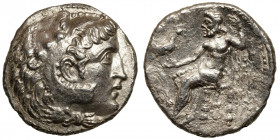 Alexander III 'the Great' (336-323 BCE) Imitation
AR Tetradrachm
15,07 g / 26 mm
~ 3rd century BCE
Head of Herakles right, wearing lion skin / Zeu...