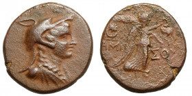Pontos, Amisos, temp. Mithradates VI. Eupator.
AE
7,67 g / 21 mm
~ 85-65 BCE
Head of Amazon right, wearing wolf skin / Nike advancing right, holdi...