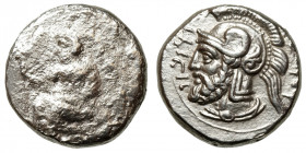 Cilicia, Tarsos.
AR Stater
10,47 g / 20 mm
Pharnabazos. Persian military commander (380-374/3 BCE)
Baal of Tarsos seated left, holding lotus tippe...