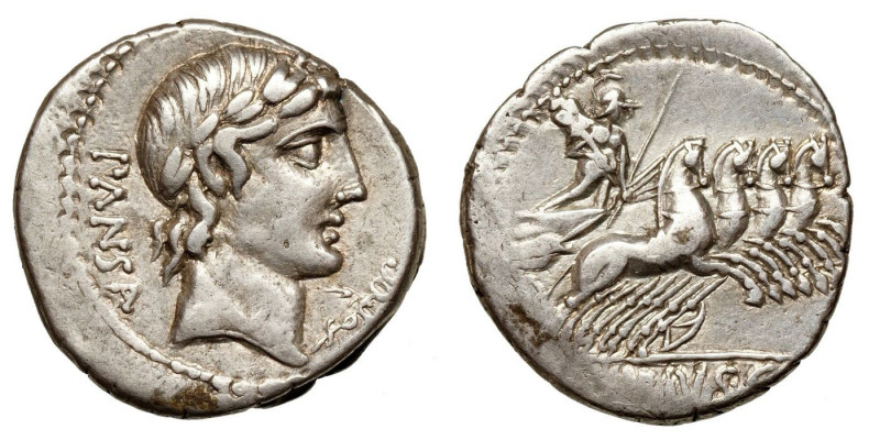 C. Vibius C.f. Pansa
AR Denarius
3,97 g / 17 mm
Rome, 90 BCE
Laureate head o...
