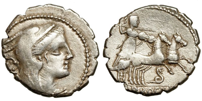 L. Procilius
AR Denarius
3,80 g / 18 mm
Rome, 80 BCE
Head of Juno Sospita ri...