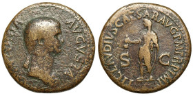 Antonia Minor. Augusta (37/41)
AE Dupondius
16,80 g / 30 mm
Rome. Struck under Claudius (41-42 CE)
Draped bust of Antonia right / Claudius, veiled...