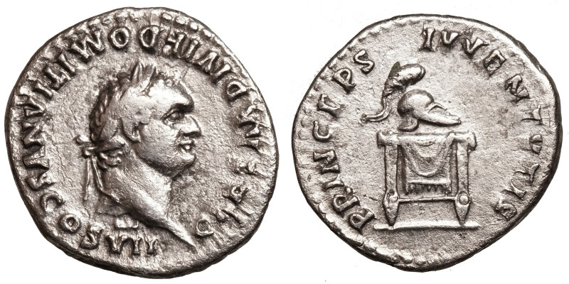 Domitian (Caesar, 69-81)
AR Denarius
3,30 g / 18 mm
Rome, 80-81
Laureate hea...