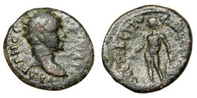 Hadrian (117-138)
AE
2,67 g / 16 mm
LYDIA. Tiberiopolis. Sosthenes, magistrate.
Radiate head right. / Apollo standing facing, head left, holding l...