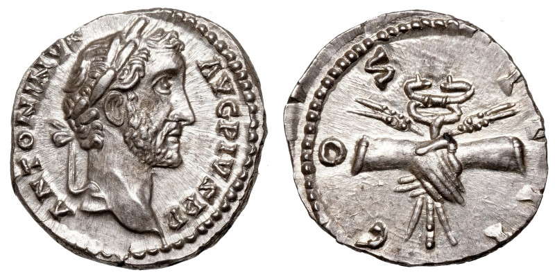 Antoninus Pius (138-161)
AR Denarius
3,38 g / 17 mm
Rome, 145-147.
Laureate ...