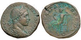 Severus Alexander (222-235)
AE Sestertius
24,02 g / 31 mm
Rome
Laureate, draped, and cuirassed bust right. / Securitas seated left, holding scepte...