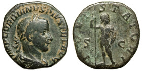 Gordian III. (238-244)
AE Sestertius
18,05 g / 28 mm
Rome, 240
Laureate, draped, and cuirassed bust right. / Jupiter standing right, holding scept...