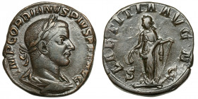 Gordian III. (238-244)
AE Sestertius
18,36 g / 28 mm
Rome, 240-243
Laureate, draped and cuirassed bust right. / Laetitia standing left, holding wr...