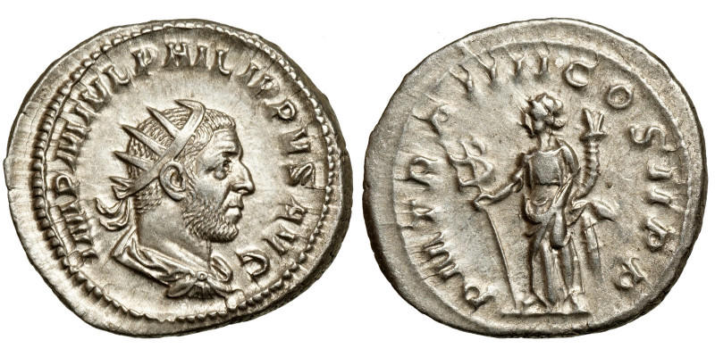 Philip I. (244-249)
AR Antoninianus
5,06 g / 23 mm
Rome, 247
Radiate, draped...