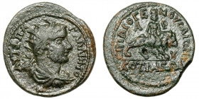 Gallienus (253-268)
AE
6.58 g / 23 mm
PHRYGIA, Cotiaeum. Diogenes, son of Dionysius, magistrate.
Radiate, draped and cuirassed bust right, seen fr...