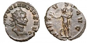 Claudius II. (268-270)
AE Antoninianus
3,27 g / 21 mm
Rome, 268-269
Radiate, draped, and cuirassed bust right. / Virtus standing left, holding oli...