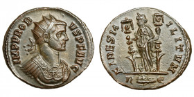 Probus (276-282)
AE Antoninianus
3,84 g / 21 mm
Rome, 281
Radiate, draped, and cuirassed bust right / Fides standing left, holding signum in each ...