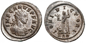 Carus (282-283)
AE Antoninianus
3,82 g / 23 mm
Rome, 282
Radiate and cuirassed bust right. / Jupiter standing left, holding Victory on globe and s...