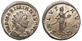 Maximian (286-305)
AE Antoninianus
4,35 g / 22 mm 
Lugdunum
Radiate, draped and cuirassed bust right. / Salus standing right, feeding serpent held...