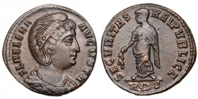 Helena (Augusta, 324-328/30)
AE Follis
2,53 g / 18 mm
Rome, 326
Diademed and mantled bust right, wearing necklace. / Securitas standing left, hold...