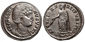 Helena (Augusta, 324-328/30)
AE Follis
3,31 g / 19 mm
Arles, 325-326
Diademed and mantled bust right, wearing pearl necklace. / Securitas standing...