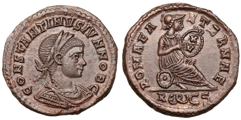 Constantine II. (Caesar, 316-337)
AE Follis
3,32 g / 19 mm
Rome, 320
Laureat...