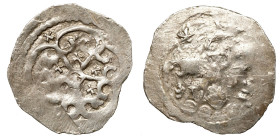 Herzog Otakar IV. (1164-1192)
AR Pfennig
0,71 g / 19 mm
Fischau
Ornament / Rider
CNA B 73 Var.
very fine