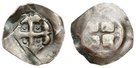 Rudolf III. (1298-1306)
AR Pfennig
0,77 g / 17 mm
Wien
Ornamental cross / Heraldic shield
Lu 93, CNA B 202.
very fine