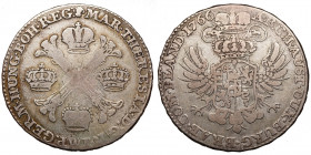 Maria Theresia (1740-1780)
AR 1/2 Kronenthaler
14,45 g / 33 mm
Brüssel, 1766


n. very fine