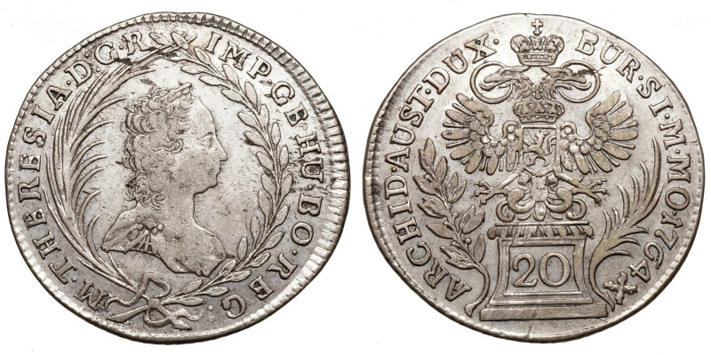 Maria Theresia (1740-1780)
AR 20 Kreuzer
6,58 g / 28 mm
Prag, 1764


good ...