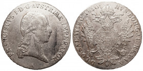 Franz II (1792-1835)
AR Thaler
27,48 g / 39 mm
1810 A
Scarce type with inscription … D.LO.SAL.WIRC. 

n. very fine, scratches