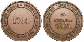 Franz Joseph I. (1848-1916)
AE Medal
26,50 g / 40 mm

Medal commemorating 100th anniversary of the company Cosmanos in Prague, 1864

good very f...